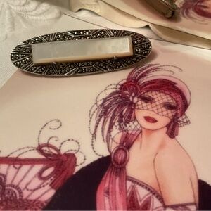 COPY - VINTAGE 925 STERLING MARCASITE AND MOTHER OF PEARL ART DECO VICTORIAN ST…